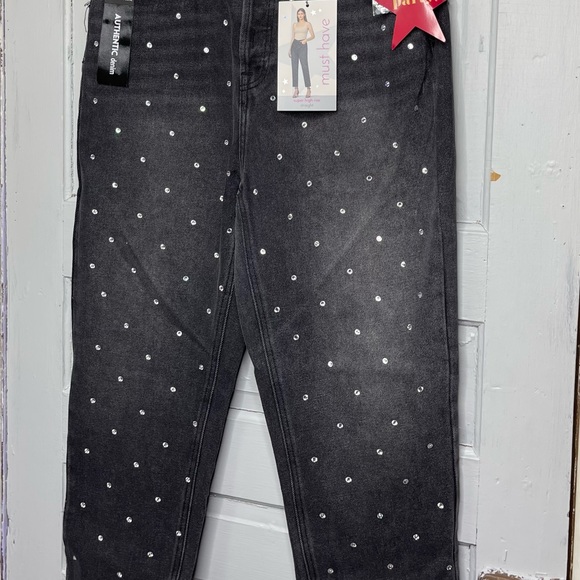 Simply Society Super High Rise Straight Black Gray Gem Polka Dot Jeans - Picture 12 of 12